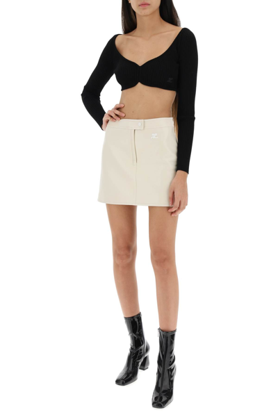 Shop Courrèges Vinyl Effect Coated Cotton Mini Skirt In White