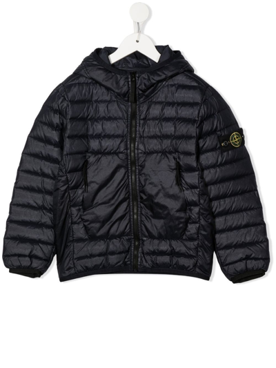 Shop Stone Island Junior Logo-patch Hooded Puffer Jacket In Blue