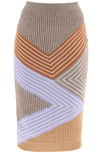 Shop Stella Mccartney 3d Striped Wool Midi Skirt In Multicolor
