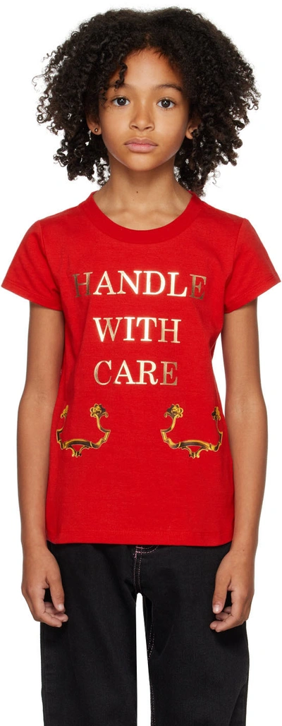 Shop Moschino Kids Red 'handle With Care' T-shirt In Var. 50662 Red