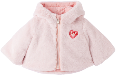 Shop Gcds Baby Pink Heart Faux-fur Jacket In Mary's Rose