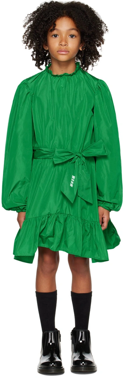 Shop Msgm Kids Green Puff Sleeve Dress In 80 Verde