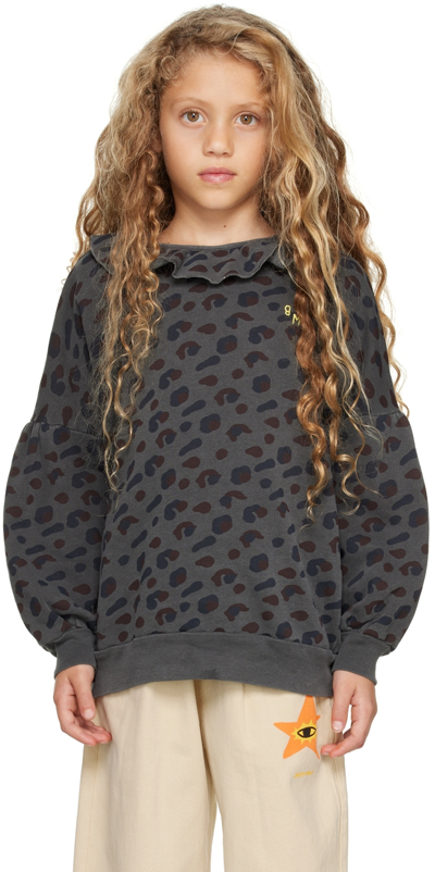 Shop Bonmot Organic Kids Gray Leopard Sweatshirt In Good Night