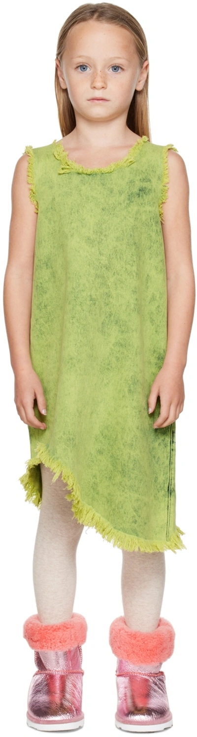 Shop M.a+ Ssense Exclusive Kids Green Denim Dress In Lime
