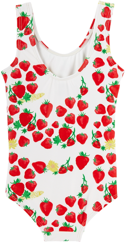 Shop Helmstedt Kids Off-white Strawberry One-piece Swimsuit