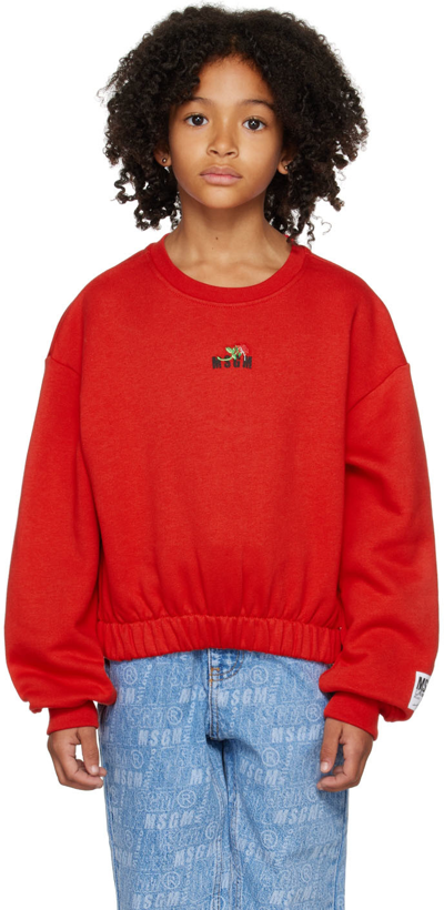 Shop Msgm Kids Red Embroidered Sweatshirt In 40 Rosso