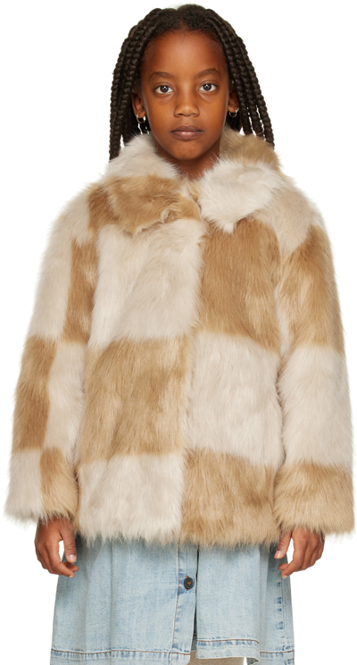 Shop Stand Studio Kids Beige Nani Faux-fur Jacket In Ecru/beige Med Check