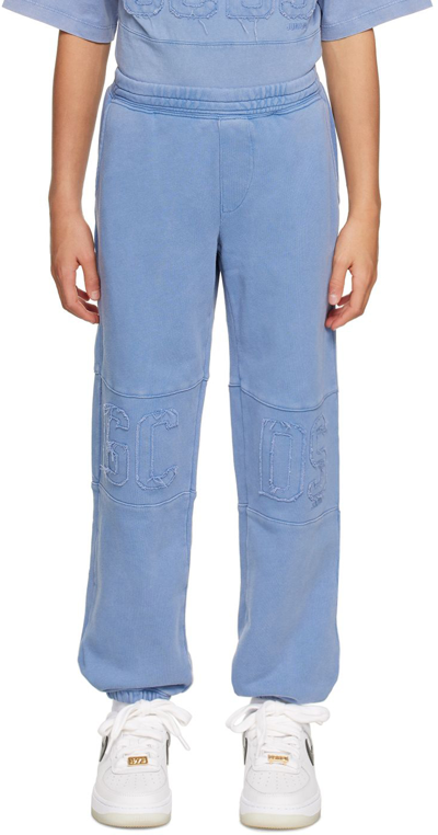 Shop Gcds Kids Blue Garment-dyed Lounge Pants In Wild Wind Blue