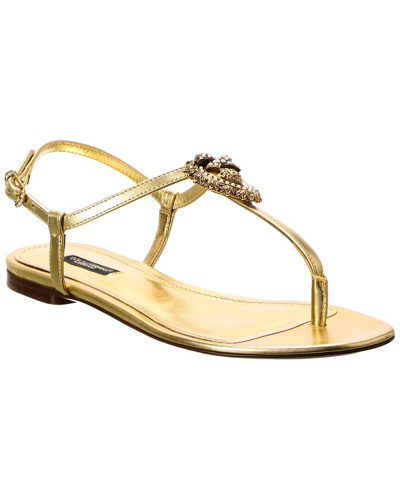Shop Dolce & Gabbana Devotion Leather Sandal In Gold