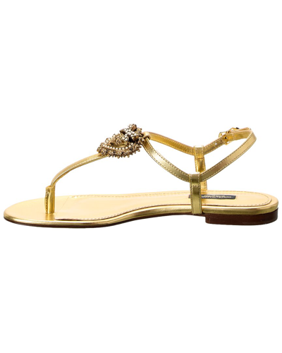 Shop Dolce & Gabbana Devotion Leather Sandal In Gold