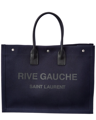 Shop Saint Laurent Rive Gauche Canvas & Leather Tote In Blue
