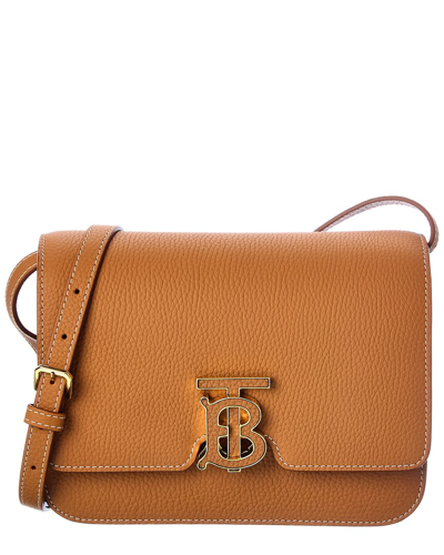 Shop Burberry Tb Small Leather Shoulder Bag In Brown