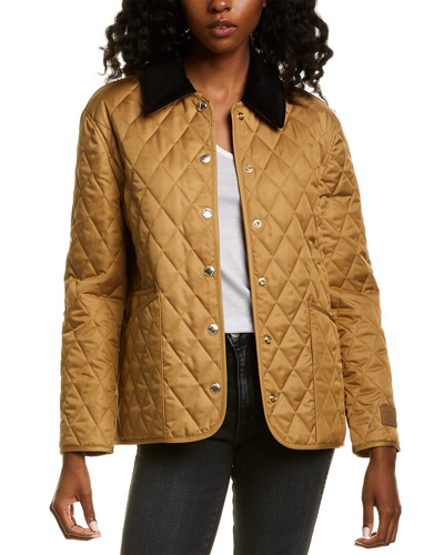 Burberry Corduroy Collar Diamond Quilted Jacket In Yellow | ModeSens