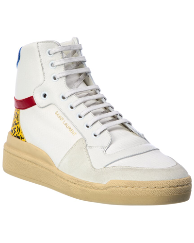 Shop Saint Laurent Sl/24 Canvas & Leather Sneaker In White