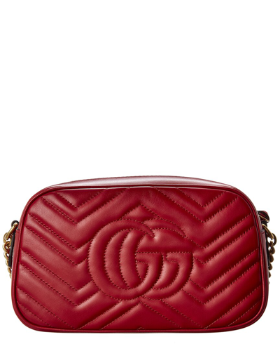 Shop Gucci Gg Marmont Small Matelasse Leather Shoulder Bag In Red