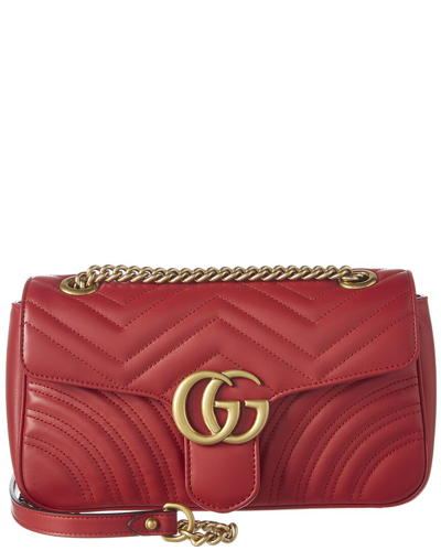 Shop Gucci Gg Marmont Small Matelasse Leather Shoulder Bag In Red