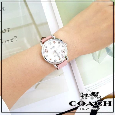 Pre-owned Coach Delancey 14502799 Pink Leather Strap Women's Watch $275 Great Gift