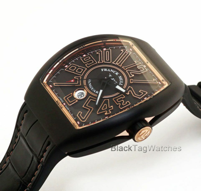 Pre-owned Franck Muller Vanguard Black Titanium Rose Gold V45 Sc Dt Tt Br 5n Wristwatch