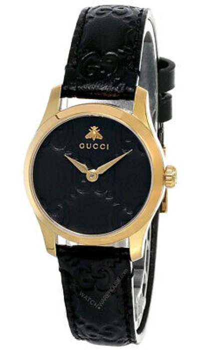 Pre-owned Gucci G-timeless 27mm Black Leather Ssima Embossed Watch Ya126581a
