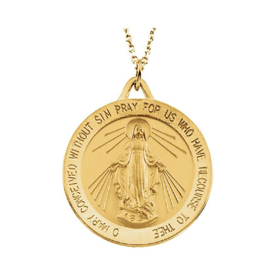 Pre-owned St Miraculous Medal In 18k Yellow Gold 22mm Round Solid Medal Virgin Mary