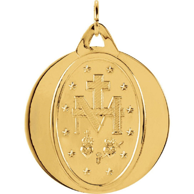 Pre-owned St Miraculous Medal In 18k Yellow Gold 22mm Round Solid Medal Virgin Mary