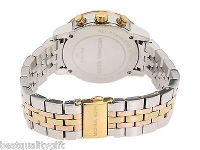 Pre-owned Michael Kors Ritz Silver, Rose,gold Tri,3 Tone+crystal,mop Chrono Watch Mk5650