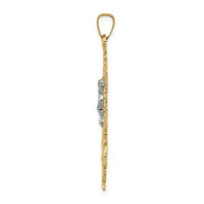 Pre-owned Goldia 14k Yellow & White Gold Polished Cara Vaca Crucifix Cross Religious Pendant