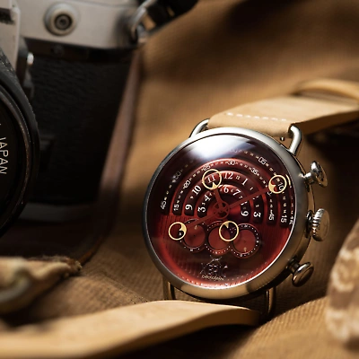 Pre-owned Xeric Halograph Chrono Sapphire Silver Oxblood