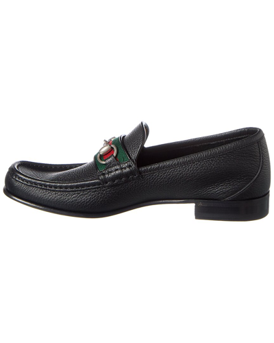 Shop Gucci Horsebit Web Leather Loafer In Green