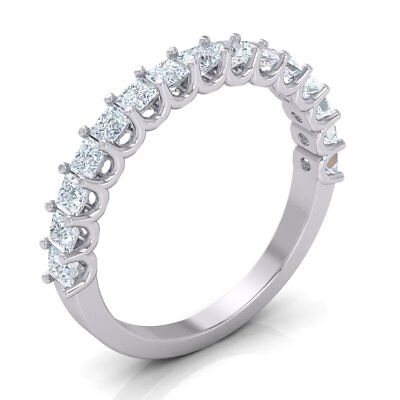 Pre-owned Jewelwesell Natural 0.80ct Princess Cut Diamond U-prong Half Eternity Band Anniversary Ring