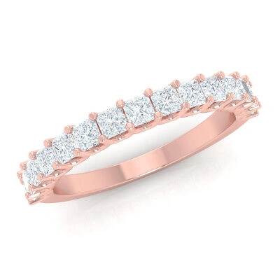 Pre-owned Jewelwesell Natural 0.80ct Princess Cut Diamond U-prong Half Eternity Band Anniversary Ring