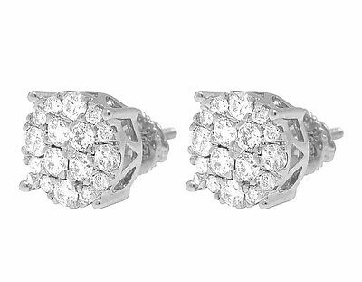 Pre-owned Jewelry Unlimited 10k White Gold Genuine Diamond Ladies Round Cluster Studs Earrings 1ct 10mm