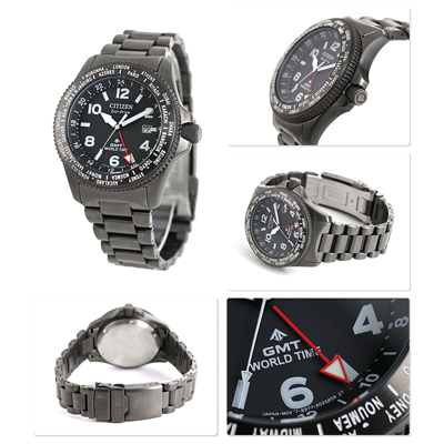 Pre-owned Citizen Promaster Land Bj7107-83e Eco-drive Gmt Black Dial World Time Men Watch In Dark Slate Gray
