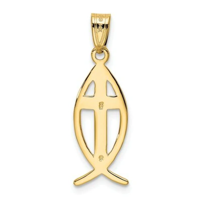 Pre-owned Goldia 14k Yellow Gold Polished Solid Ichthus Fish Cross Christianity Religious Pendant