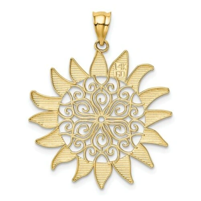 Pre-owned Accessories & Jewelry 14k Yellow Gold Polished Filigree Design Celestial Sun Nature Theme Pendant