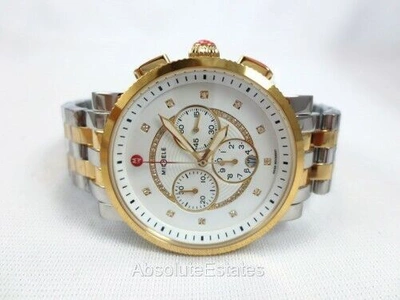 Pre-owned Michele Large Gold Silver Two Tone Sport Sail Diamond Watch Mww01k000121