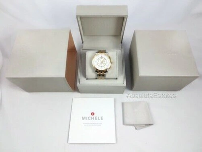 Pre-owned Michele Large Gold Silver Two Tone Sport Sail Diamond Watch Mww01k000121
