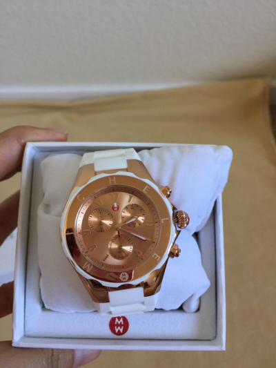 Pre-owned Michele (on Sale)  Jelly Bean White Watch Mww12f000030 Retail $400