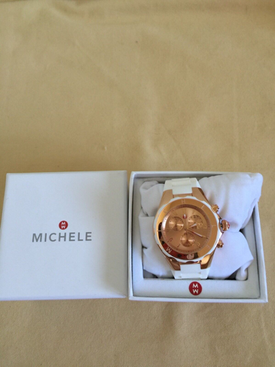 Pre-owned Michele (on Sale)  Jelly Bean White Watch Mww12f000030 Retail $400