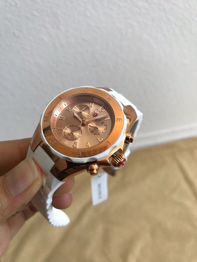 Pre-owned Michele (on Sale)  Jelly Bean White Watch Mww12f000030 Retail $400