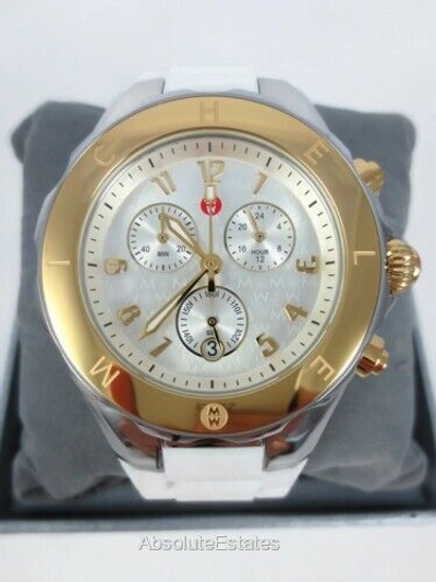 Pre-owned Michele Jelly Bean Tahitian White Two Tone Gold & Silver Watch Mww12f000094