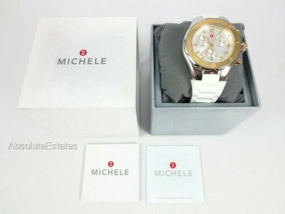 Pre-owned Michele Jelly Bean Tahitian White Two Tone Gold & Silver Watch Mww12f000094