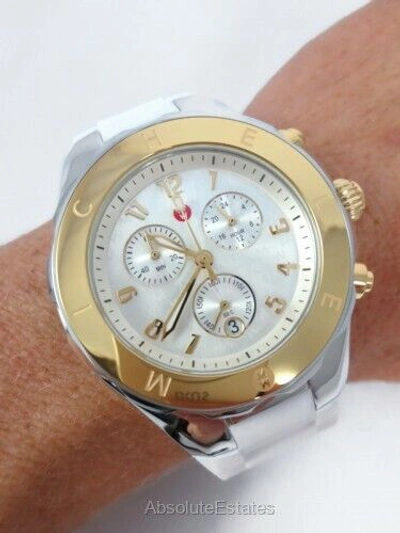 Pre-owned Michele Jelly Bean Tahitian White Two Tone Gold & Silver Watch Mww12f000094