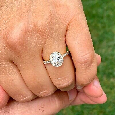 Pre-owned Knr Gia Certified 14k Solid Yellow Gold Oval Cut Diamond Engagement Rings 1.50ctw In White