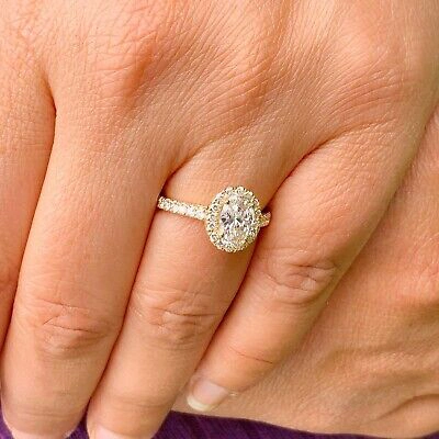 Pre-owned Knr Gia Certified 14k Solid Yellow Gold Oval Cut Diamond Engagement Rings 1.50ctw In White