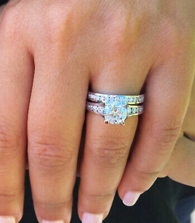 Pre-owned Knr Gia Certified 14k Solid White Gold Round Cut Diamond Engagement Rings 3.20ctw