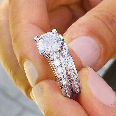 Pre-owned Knr Gia Certified 14k Solid White Gold Round Cut Diamond Engagement Rings 3.20ctw