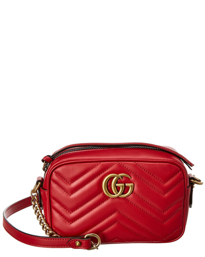 Shop Gucci Gg Marmont Mini Matelasse Leather Crossbody In Red