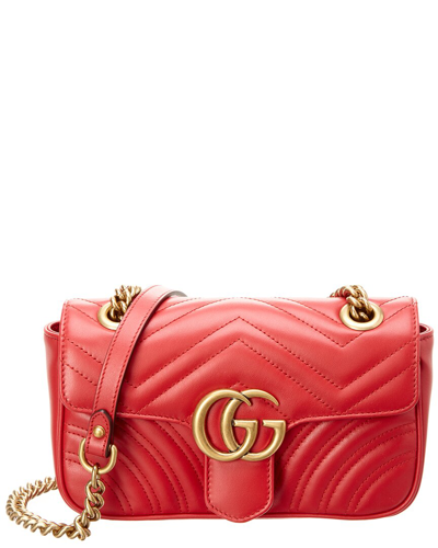 Shop Gucci Gg Marmont Mini Matelasse Leather Shoulder Bag In Red