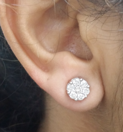 Pre-owned Handmade Deal 14k Gold 1.05ct Round Genuine Diamond Cluster Flower Halo Stud Earrings 8mm In White